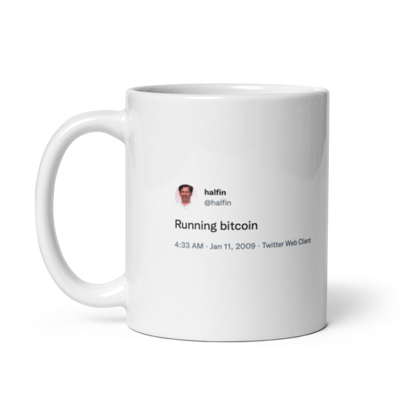 Running Bitcoin White Glossy Mug