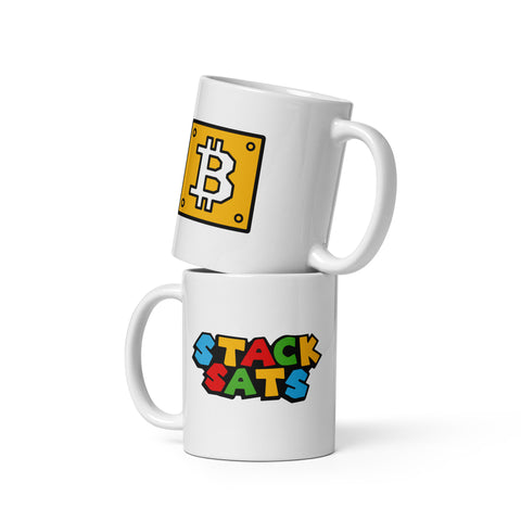 Super Bitcoin Stack Sats White Glossy Mug