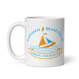 Satoshi Boat Club White Glossy Mug