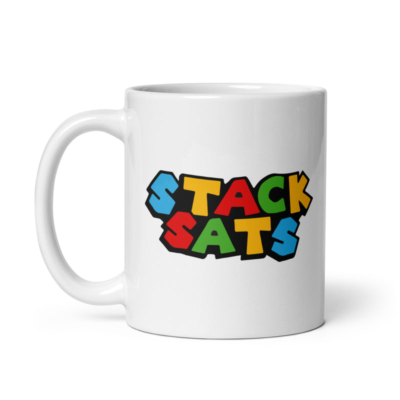 Super Bitcoin Stack Sats White Glossy Mug
