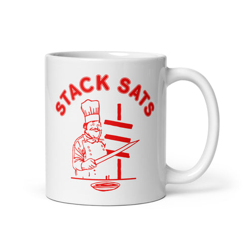 Satoshi Boat Club Stack Sats White Glossy Mug