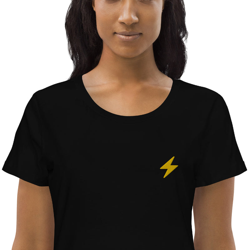 Lightning Embroidered Women's Organic Cotton | Bitcoin T-Shirt