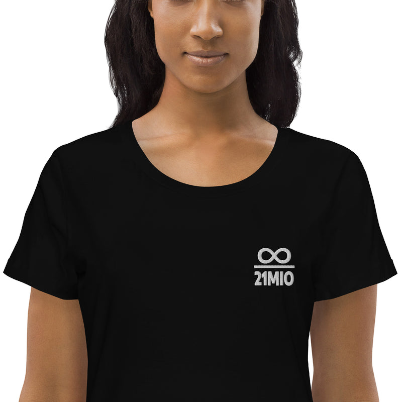 Infinity divided by 21 Mio Embroidered Women's Organic Cotton | Bitcoin T-Shirt
