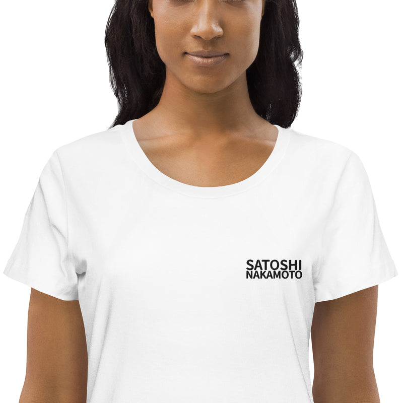 Satoshi Nakamoto Embroidered Women's Organic Cotton | Bitcoin T-Shirt